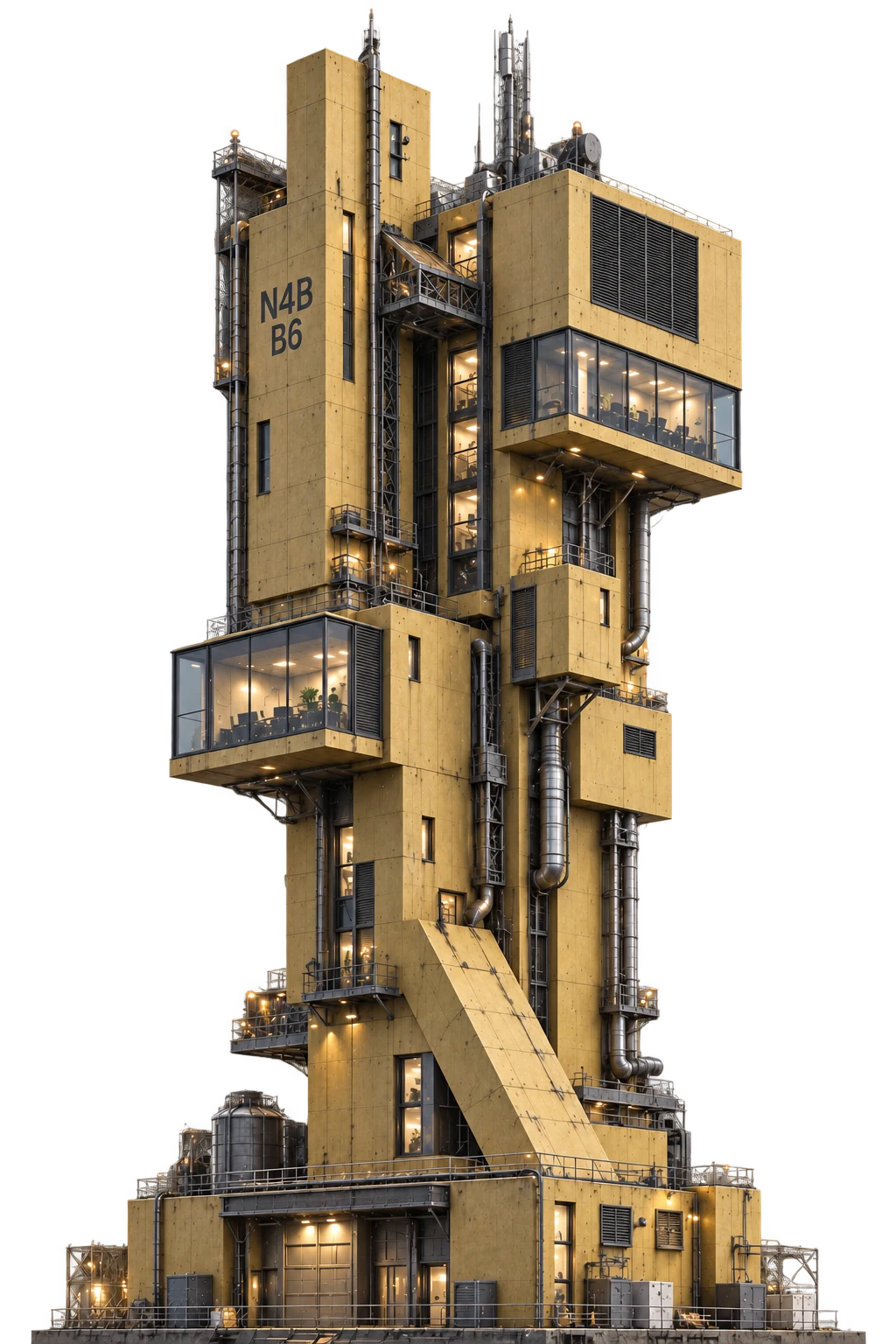 Tour ocre aux salles vitrées en porte-à-faux, étape Cadrer de la méthode NEURAL4B